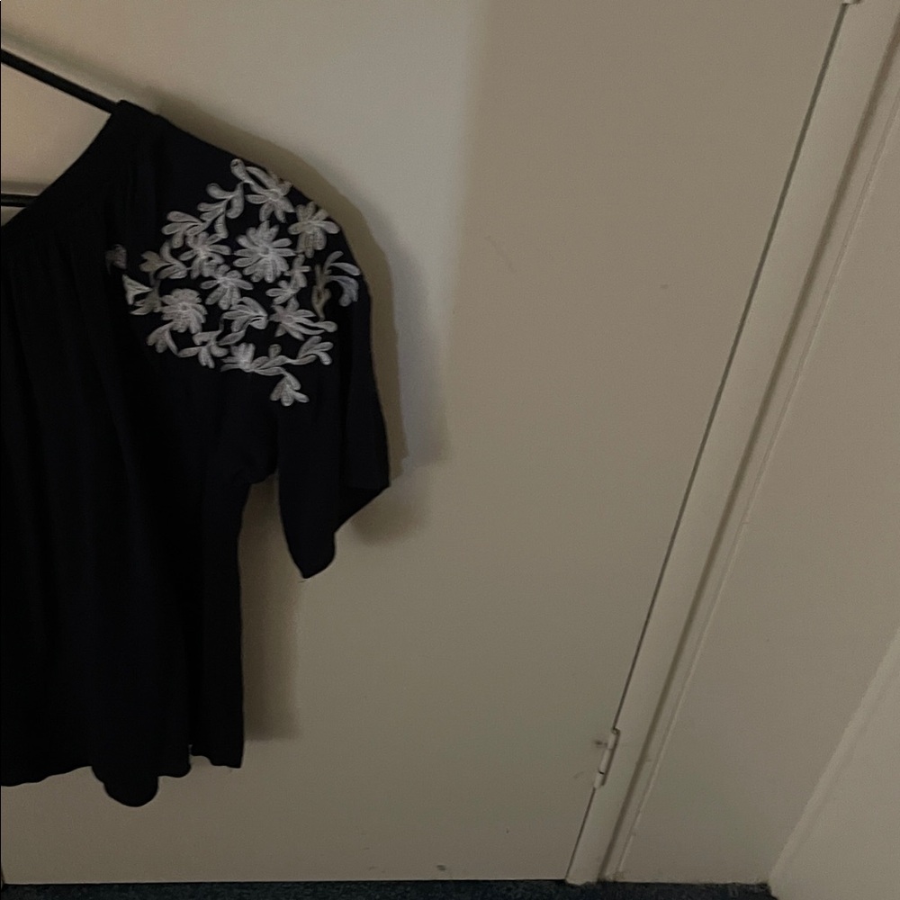 Black Top with White Floral Embroidery - Picture 2 of 3